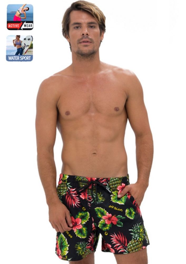 [69SLAM] Men's Raynai Black Band Board Short (Bottom), Men's Swimwear, Beachwear, Short Pants, Swimming Trunks